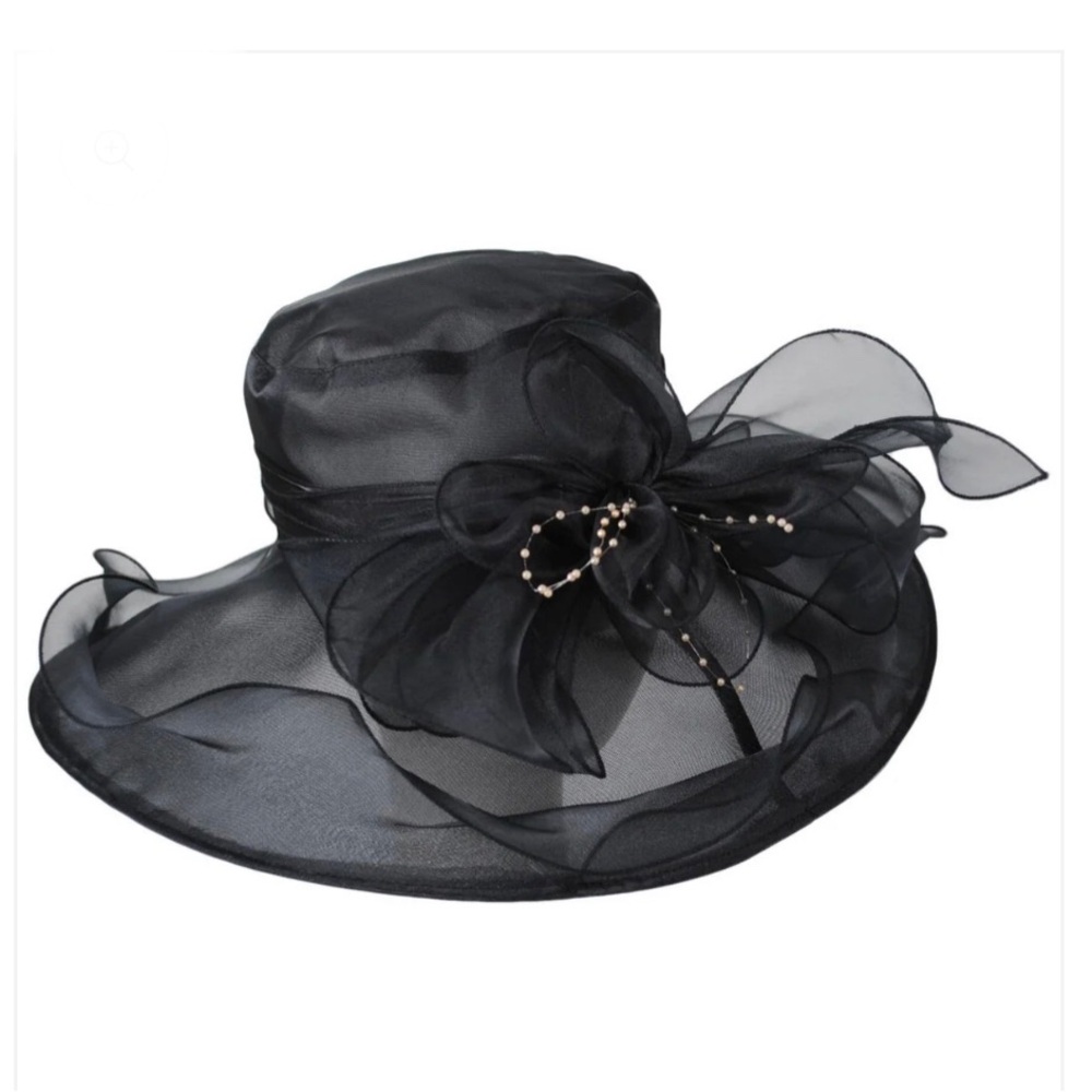 San Diego hat black sheer ORGANZA PEARL BOATER DRESS HAT brand‎ new